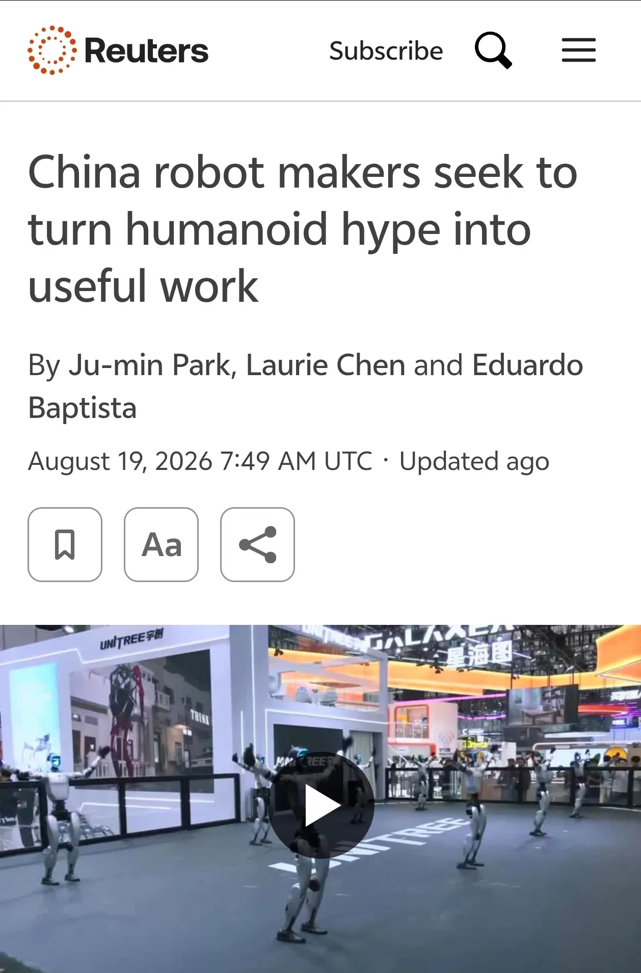 路透社报道截图